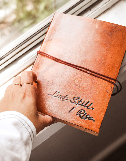 Load image into Gallery viewer, But Still I Rise Quote Leather Journal - 8x6 Size by Soothi
