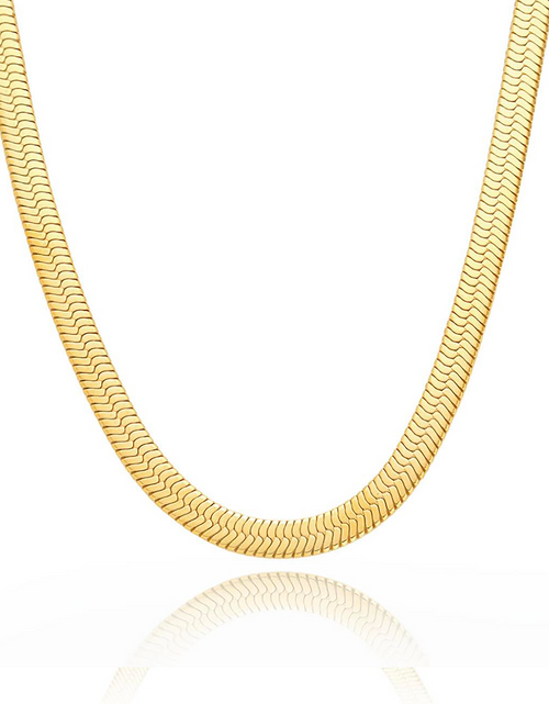 Load image into Gallery viewer, C006G B.Tiff 6mm Herringbone 18K Gold Plated Chain Necklace by B.Tiff New York
