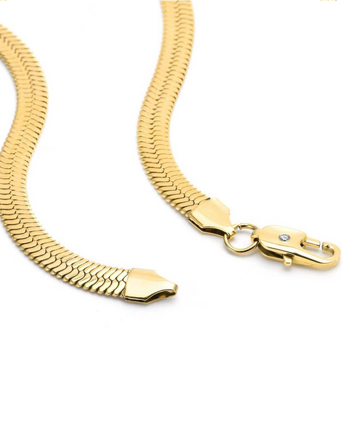 Load image into Gallery viewer, C006G B.Tiff 6mm Herringbone 18K Gold Plated Chain Necklace by B.Tiff New York
