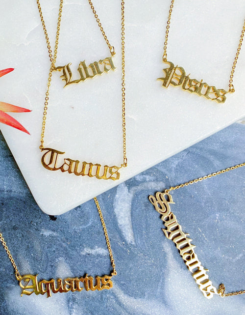 Load image into Gallery viewer, Old English Zodiac Necklace by Ellisonyoung.com
