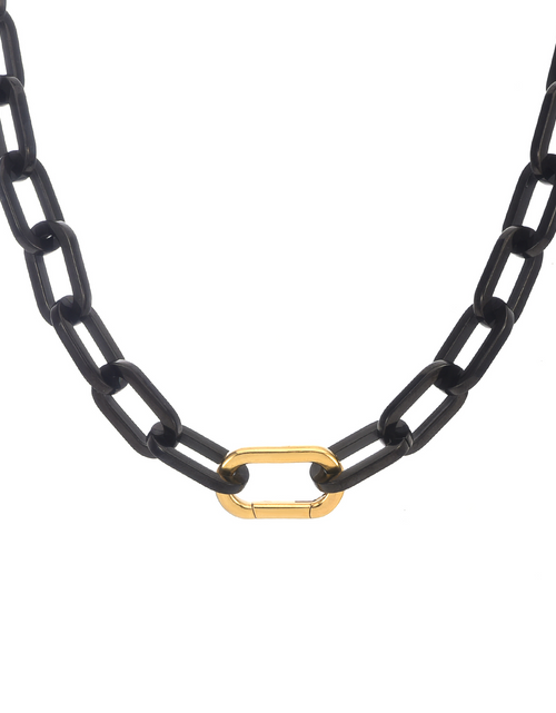 Load image into Gallery viewer, C200BG B.Tiff Gold Clasp Black Paperclip Chain Necklace by B.Tiff New York

