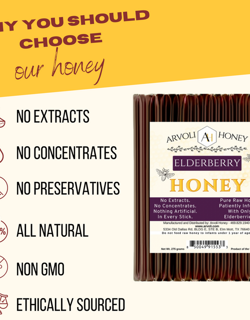 Load image into Gallery viewer, Arvoli Honey Elderberry infused Honey Sticks by Farm2Me
