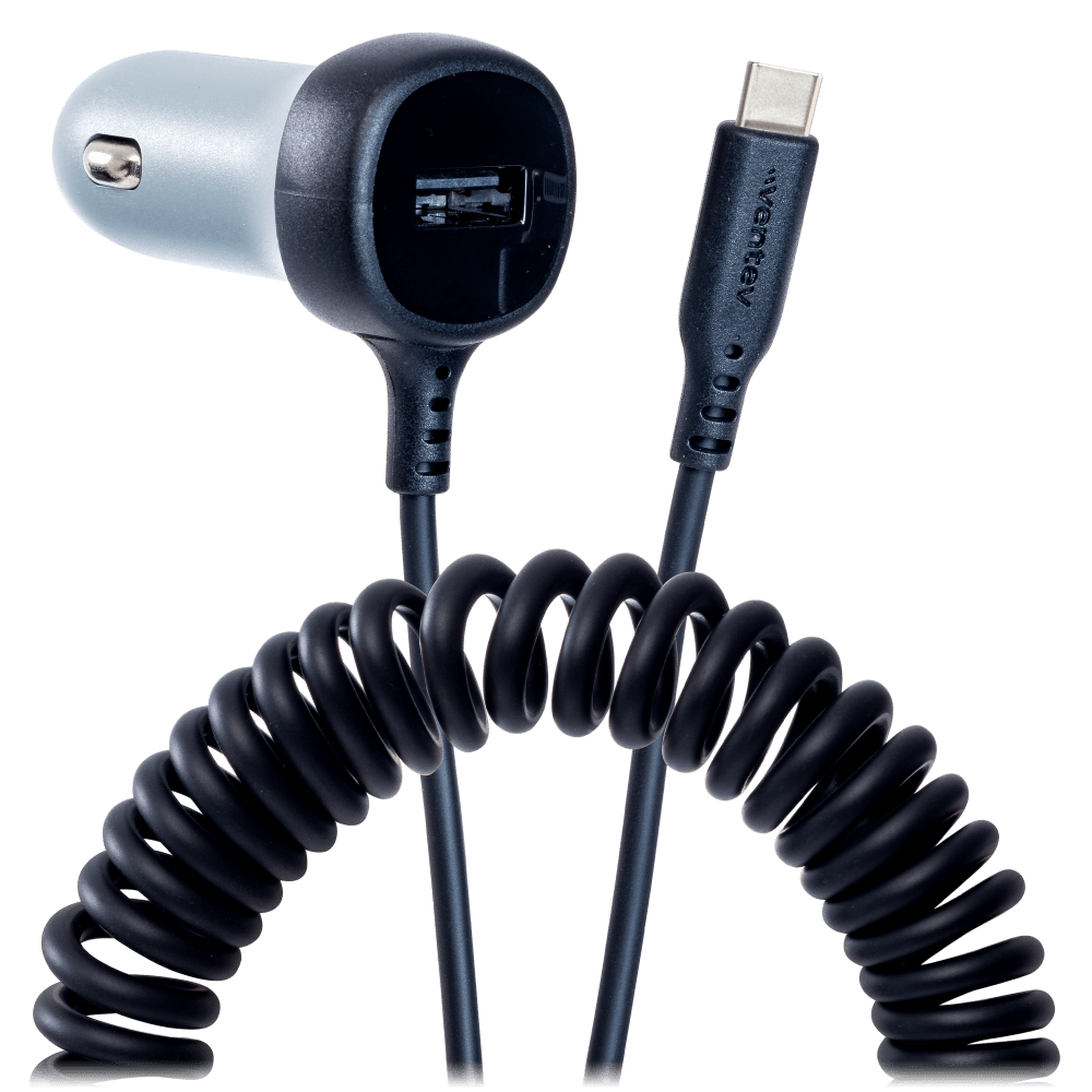 Ventev 12W USB A Car Charger w / attached 15W USB C Cord N/A by Ventev