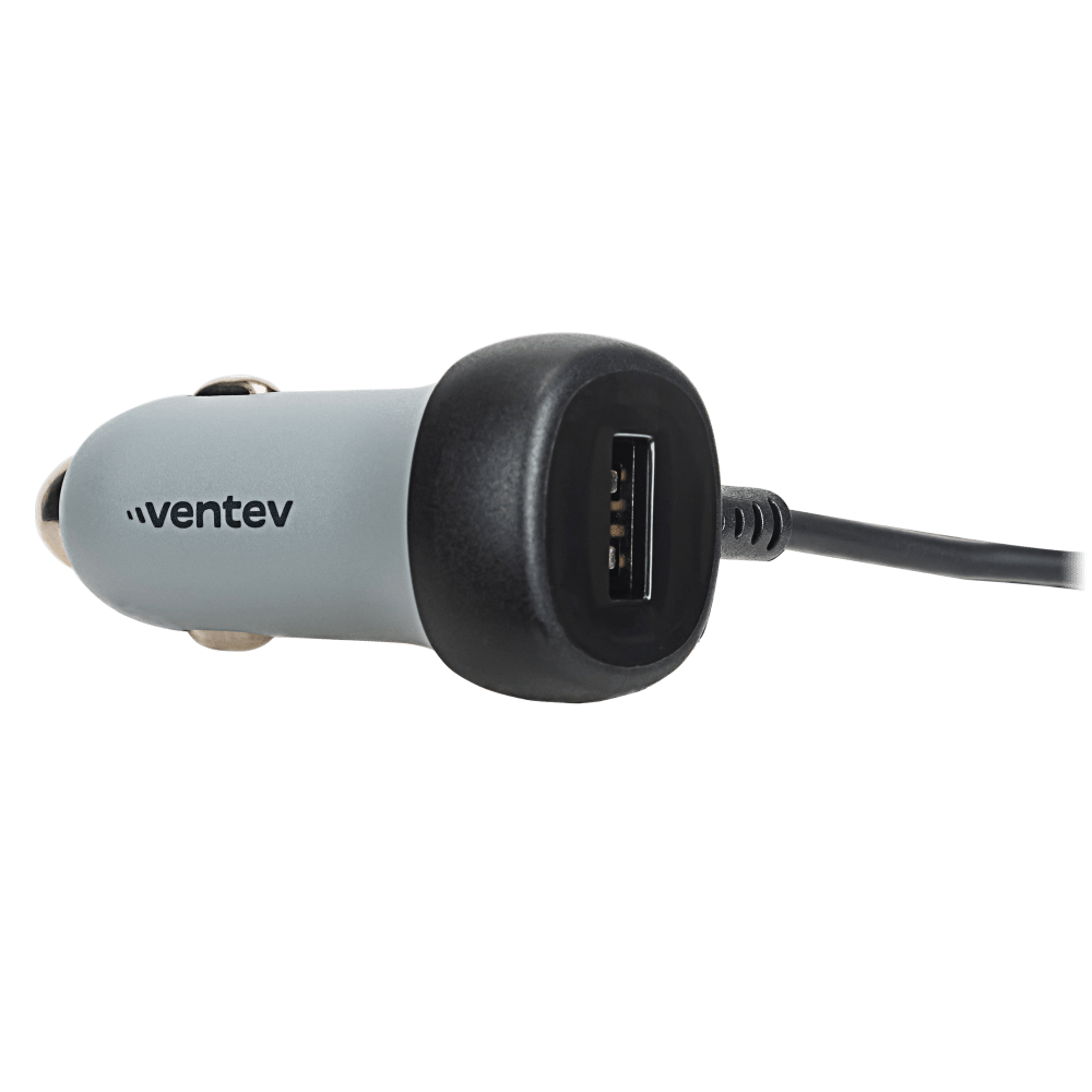 Ventev 12W USB A Car Charger with attached 15W Apple Lightning Cord Gray by Ventev