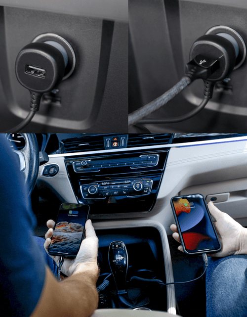Load image into Gallery viewer, Ventev 12W USB A Car Charger with attached 15W Apple Lightning Cord Gray by Ventev
