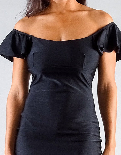 Load image into Gallery viewer, Convertible Off Shoulder Ruffle Sleeve Bodycon Mini Dress by Balec Group
