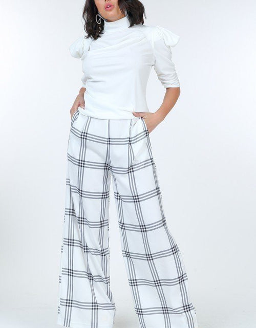 Load image into Gallery viewer, High Waist Plaid Print Wide Leg Pants
