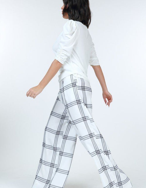 Load image into Gallery viewer, High Waist Plaid Print Wide Leg Pants
