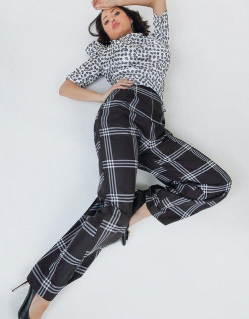 Load image into Gallery viewer, High Waist Plaid Print Wide Leg Pants
