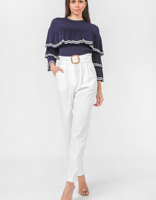 Load image into Gallery viewer, A Solid Pant Featuring Paperbag Waist With Rattan Buckle Belt
