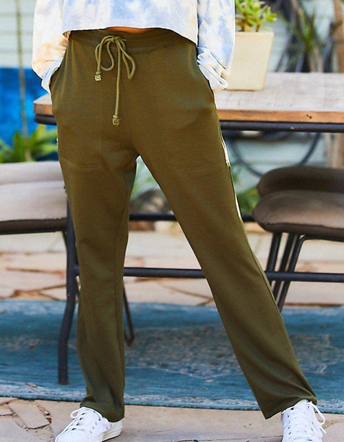 Load image into Gallery viewer, Waist Elastic Band Adjustable Waist Strap Side Pocket Straight French Terry Solid Pants
