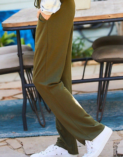 Load image into Gallery viewer, Waist Elastic Band Adjustable Waist Strap Side Pocket Straight French Terry Solid Pants
