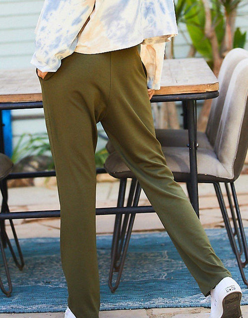 Load image into Gallery viewer, Waist Elastic Band Adjustable Waist Strap Side Pocket Straight French Terry Solid Pants
