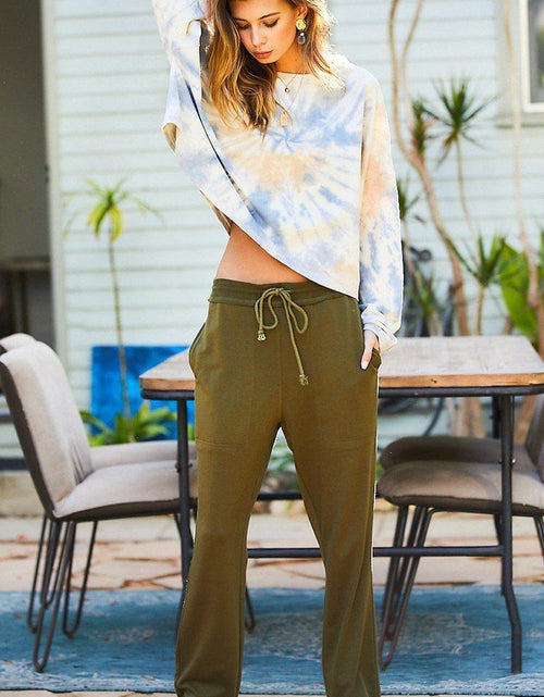 Load image into Gallery viewer, Waist Elastic Band Adjustable Waist Strap Side Pocket Straight French Terry Solid Pants
