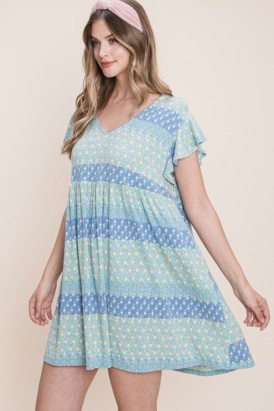Load image into Gallery viewer, Cute And Flirty Floral Printed Babydoll Mini Dress by Balec Group
