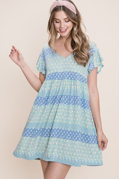 Load image into Gallery viewer, Cute And Flirty Floral Printed Babydoll Mini Dress by Balec Group
