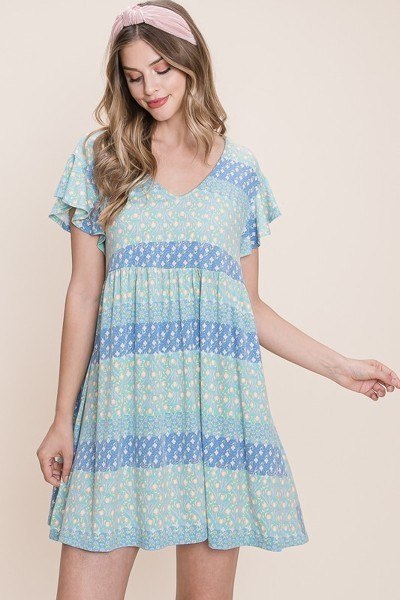 Load image into Gallery viewer, Cute And Flirty Floral Printed Babydoll Mini Dress by Balec Group

