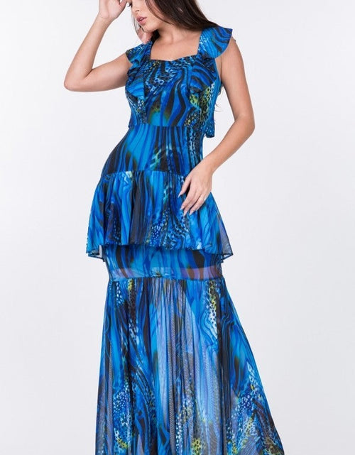 Load image into Gallery viewer, Ruffle Sleeve Tiered Bottom Print Long Dress by Balec Group
