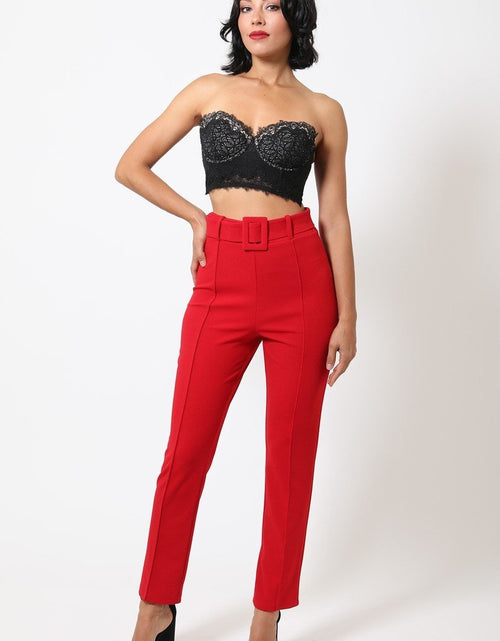 Load image into Gallery viewer, Ankle Tapered Self-fabric Buckle Belt Pants
