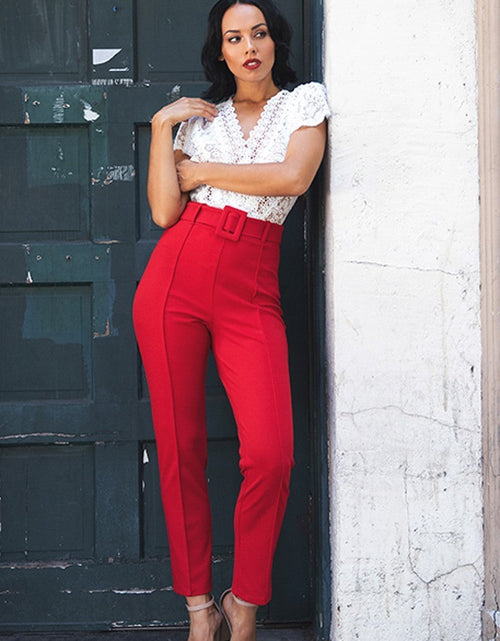 Load image into Gallery viewer, Ankle Tapered Self-fabric Buckle Belt Pants
