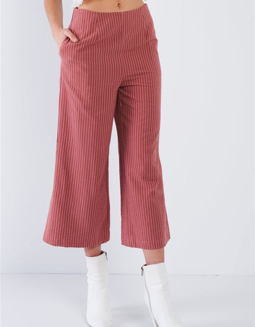 Load image into Gallery viewer, Dusty Rose Pink Cotton Pinstripe Gaucho Pants
