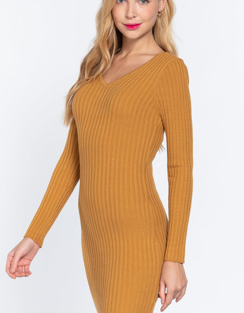 Load image into Gallery viewer, Long Slv V-neck Sweater Mini Dress by Balec Group
