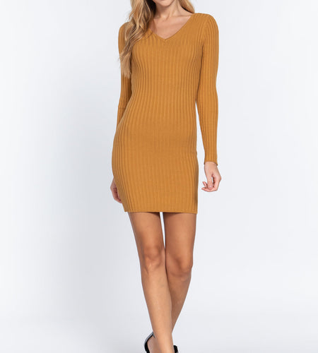 Long Slv V-neck Sweater Mini Dress by Balec Group