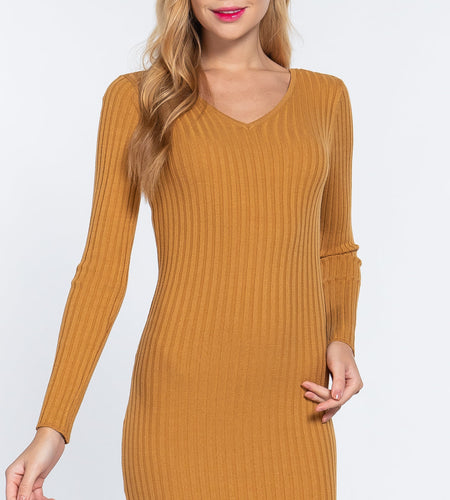 Long Slv V-neck Sweater Mini Dress by Balec Group