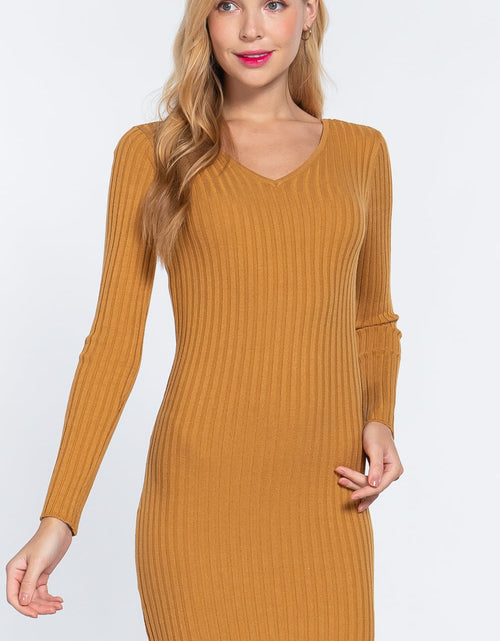 Load image into Gallery viewer, Long Slv V-neck Sweater Mini Dress by Balec Group
