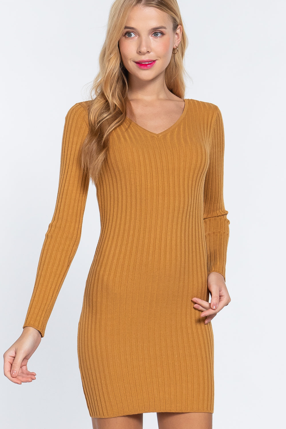 Long Slv V-neck Sweater Mini Dress by Balec Group