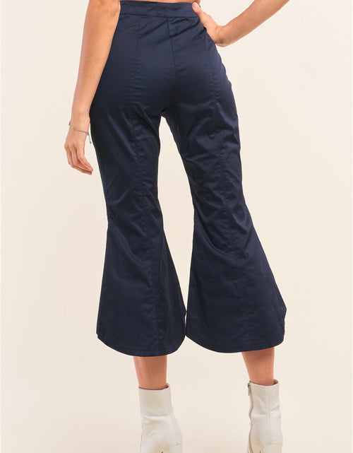 Load image into Gallery viewer, Navy Solid High Waisted Retro Bell Bottom Flare Pants
