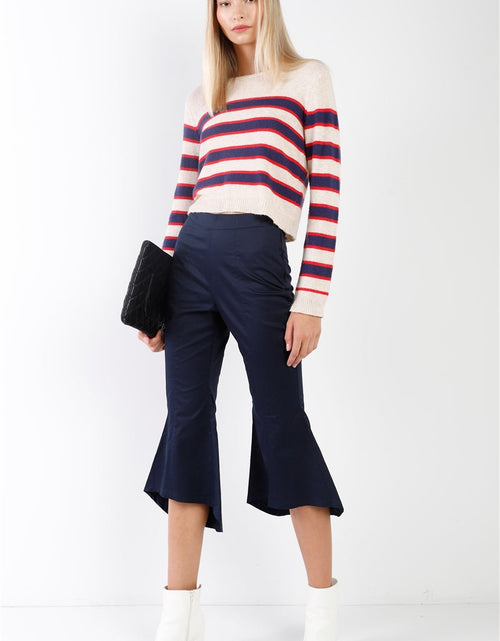Load image into Gallery viewer, Navy Solid High Waisted Retro Bell Bottom Flare Pants
