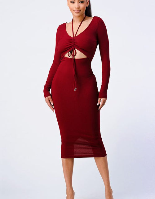 Load image into Gallery viewer, Trendy Front Shirring Cut-out Long Sleeved Dress by Balec Group
