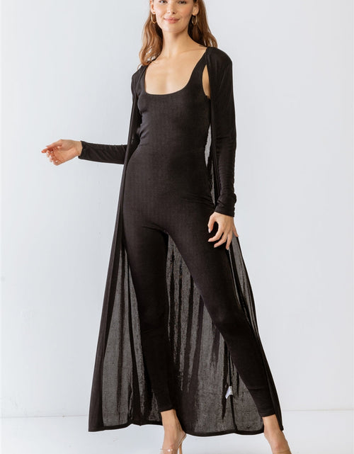 Load image into Gallery viewer, Black Sleeveless Cut-out Detail Slim Fit Jumpsuit &amp; Open Front Long Sleeve Cardigan Set
