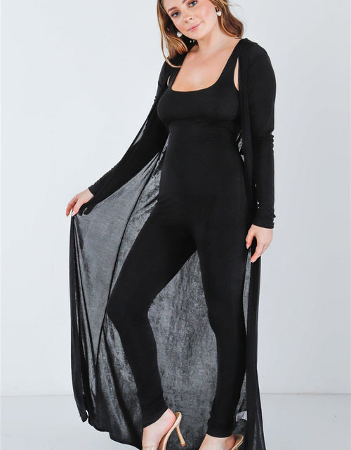Load image into Gallery viewer, Black Sleeveless Cut-out Detail Slim Fit Jumpsuit &amp; Open Front Long Sleeve Cardigan Set
