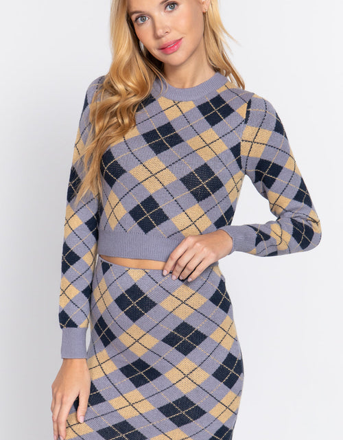Load image into Gallery viewer, Argyle Jacquard Crop Sweater
