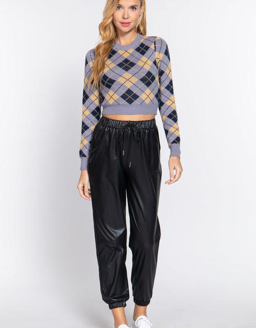 Load image into Gallery viewer, Argyle Jacquard Crop Sweater

