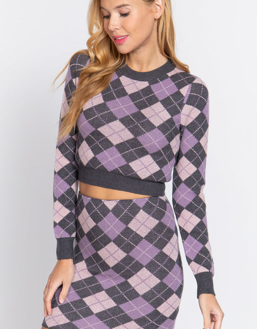 Load image into Gallery viewer, Argyle Jacquard Crop Sweater
