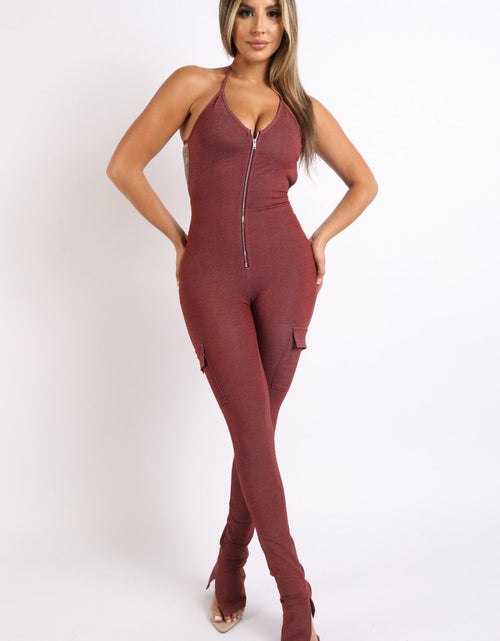 Load image into Gallery viewer, Cargo pocket halter jumpsuit
