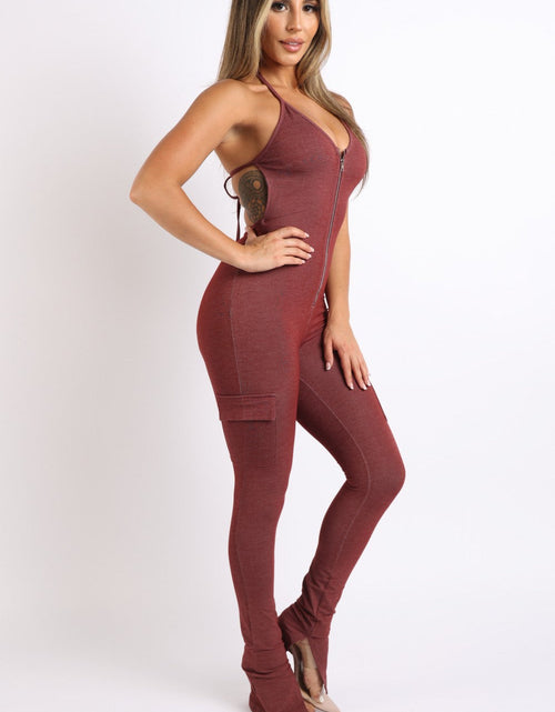 Load image into Gallery viewer, Cargo pocket halter jumpsuit
