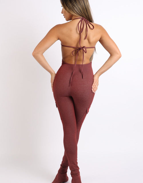 Load image into Gallery viewer, Cargo pocket halter jumpsuit
