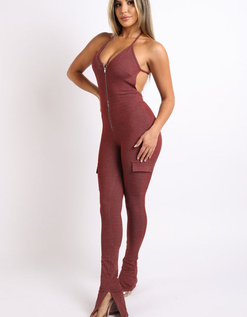 Load image into Gallery viewer, Cargo pocket halter jumpsuit
