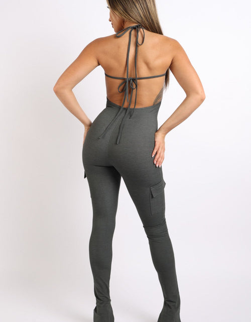 Load image into Gallery viewer, Cargo pocket halter jumpsuit
