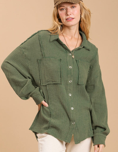 Load image into Gallery viewer, Mineral wash button down top with high low hem

