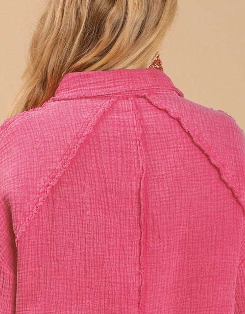 Load image into Gallery viewer, Mineral wash button down top with high low hem
