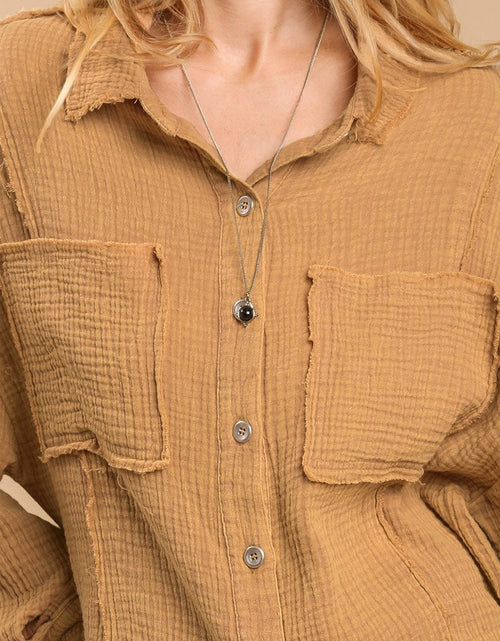 Load image into Gallery viewer, Mineral wash button down top with high low hem
