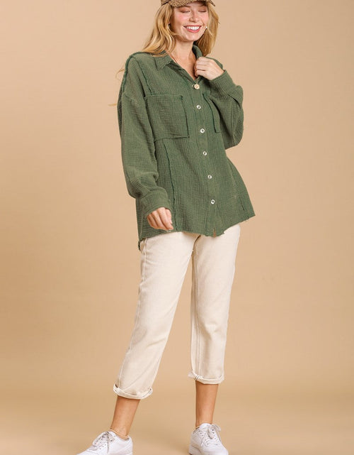 Load image into Gallery viewer, Mineral wash button down top with high low hem
