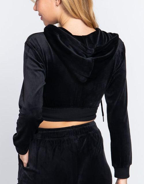 Load image into Gallery viewer, Long Slv Velour Hoodie Crop Jacket

