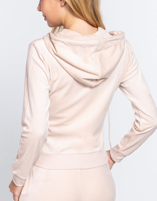 Load image into Gallery viewer, Long Sleeve Velour Hoodie Zip Up Jacket
