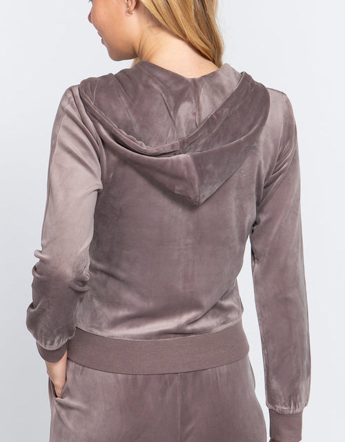 Load image into Gallery viewer, Long Sleeve Velour Hoodie Zip Up Jacket
